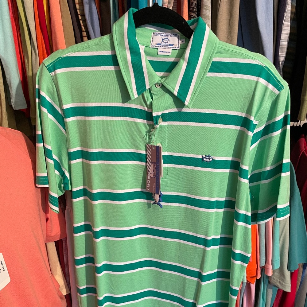 (New) Southern Tide Men’s Polo / Stripe Green